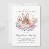 Invitation Chasse aux oeufs de Pâques lapin d'aquarelle et fl (Devant)