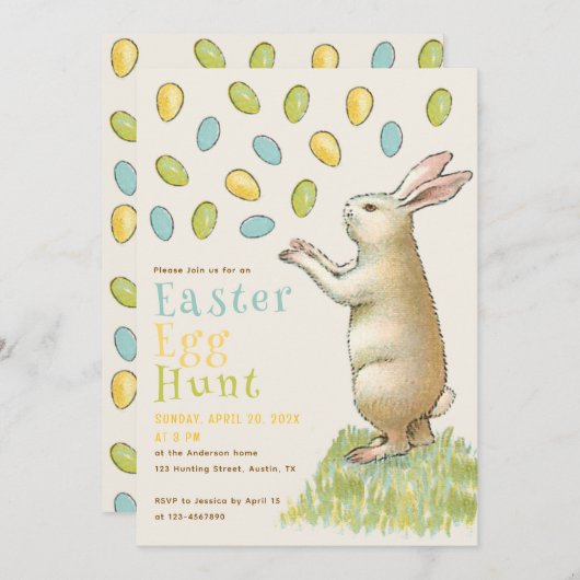 Invitation Chasse aux oeufs de Pâques lapin mignon lapin lapi (Devant / Derrière)