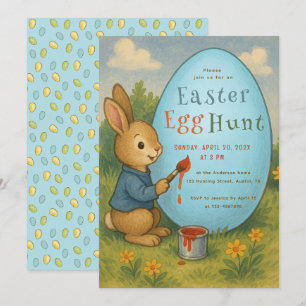 Invitation Chasse aux oeufs de Pâques lapin mignon lapin pein