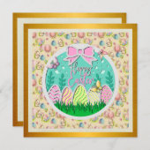Invitation Chasse aux œufs de Pâques mignonne et papillons co (Devant / Derrière)