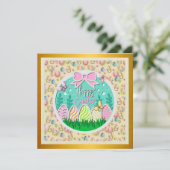 Invitation Chasse aux œufs de Pâques mignonne et papillons co (Debout devant)