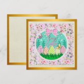 Invitation Chasse aux œufs de Pâques mignonne et papillons co (Devant / Derrière)