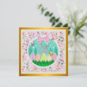 Invitation Chasse aux œufs de Pâques mignonne et papillons co (Debout devant)