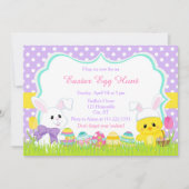 Invitation Chasse aux oeufs de Pâques mignonne lapin et pouss (Devant)