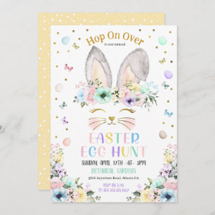 Invitation Chasse aux oeufs de Pâques Pastel Bunny Arc-en-cie