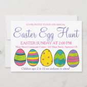 Invitation Chasse aux oeufs de Pâques peints en bleu rose jau (Devant)