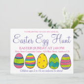 Invitation Chasse aux oeufs de Pâques peints en bleu rose jau (Debout devant)