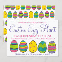 Chasse aux oeufs de Pâques peints en bleu rose jau