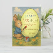 Invitation Chasse aux œufs de Pâques Peinture de lapin mignon (Debout devant)