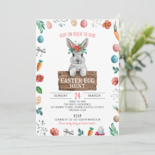 Invitation Chasse aux œufs de Pâques pour enfants, Lapin de P