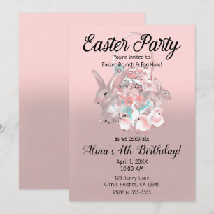 Invitation Chasse aux œufs de Pâques rose marron Fête d'anniv