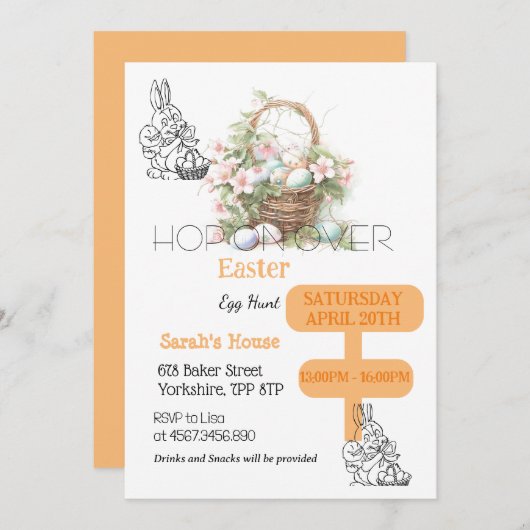 Invitation Chasse Aux Oeufs De Pâques Sur Le Brunch Du Lapin (Devant / Derrière)