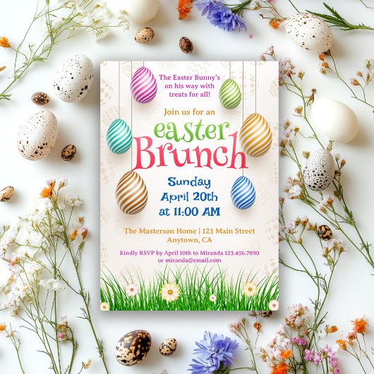 Invitation Chasse aux œufs et brunch de Pâques aquarelle chic