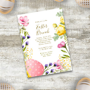 Invitation Chasse aux œufs floraux à l'aquarelle et brunch de