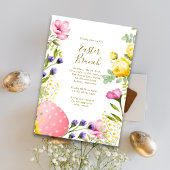 Invitation Chasse aux œufs floraux à l'aquarelle et brunch de