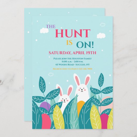 Invitation Chasse aux oeufs Pâques (Devant / Derrière)