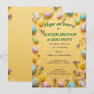 Invitation Chasse & BRUNCH de Pâques coloré jaune