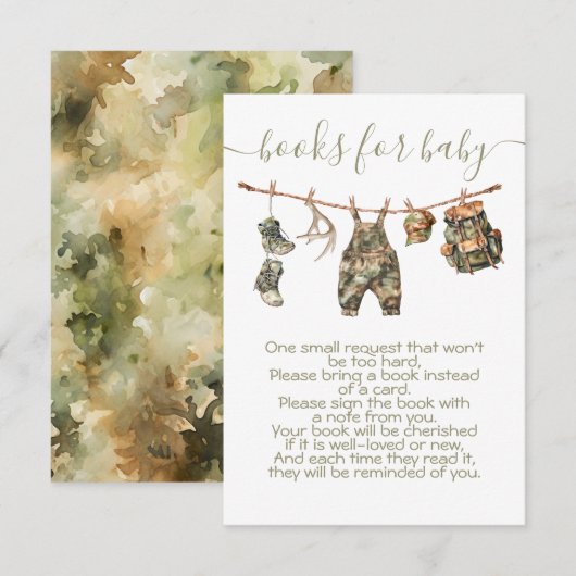 Invitation Chasse Camo Baby showers livres pour bébé (Devant / Derrière)