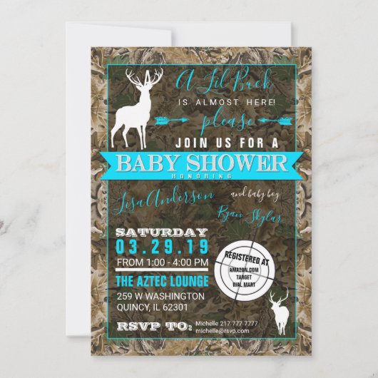 Invitation Chasse Camo Boy Baby shower Buck (Devant)