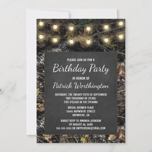 Invitation Chasse Camo Chalkboard Anniversaire Fête Invitatio (Devant)