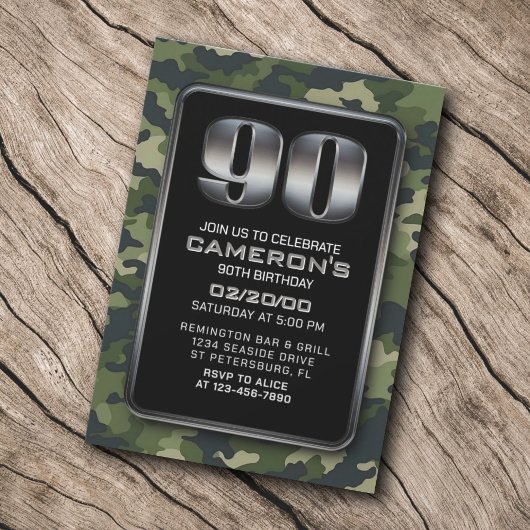 Invitation Chasse Camo Militaire 90ème anniversaire Invitatio