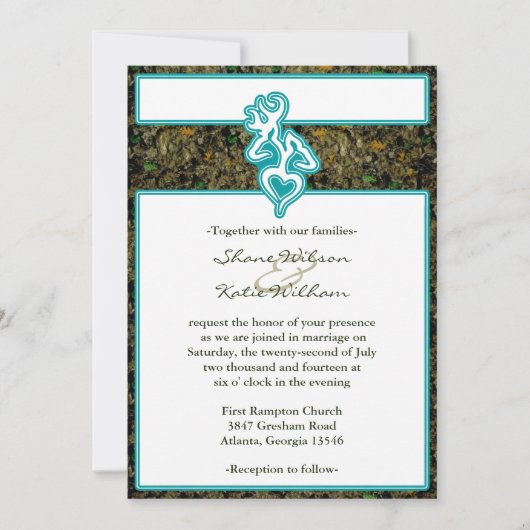 Invitation Chasse Camo Turquoise Custom Outline Color Invitat (Devant)
