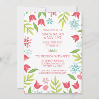 Invitation Chasse de Pâques au brunch floral coloré