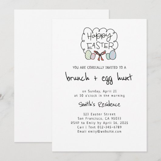 Invitation Chasse heureuse à brunch et à oeufs de Pâques (Devant / Derrière)