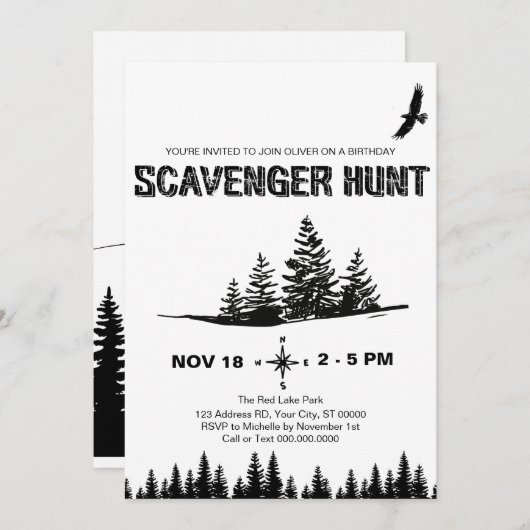 Invitation Chasse Photo Extérieure Scavenger, Enfant Annivers (Devant / Derrière)