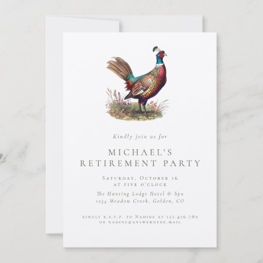 Invitation Chasse Retraite Élégant Parti Phéasant Rustique (Devant)