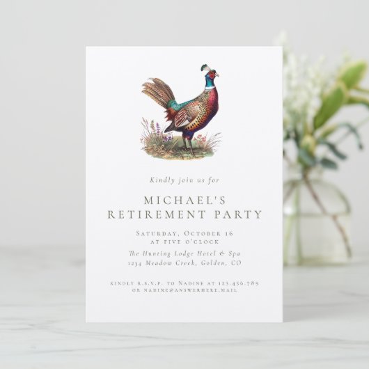 Invitation Chasse Retraite Élégant Parti Phéasant Rustique (Debout devant)