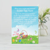 Invitation Chasse rose mignonne à oeuf de pâques de lapin de (Debout devant)