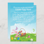 Invitation Chasse rose mignonne à oeuf de pâques de lapin de (Devant / Derrière)