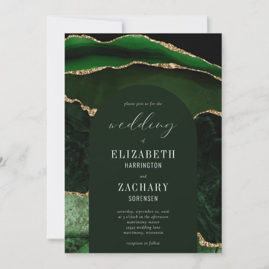 Invitation Chasseur d'arc moderne Mariage d'âge d'or vert (Devant)