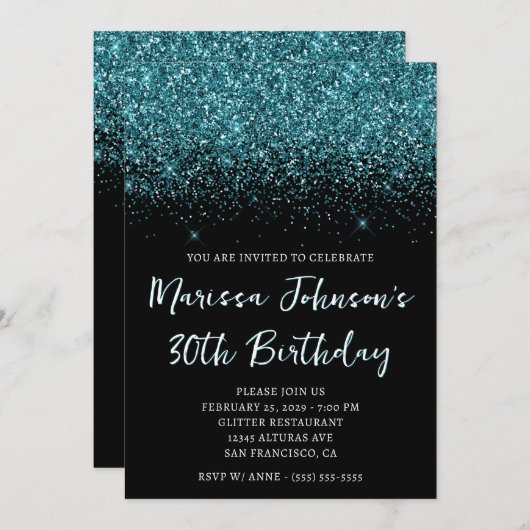 Invitation Chasseur d'étincelles Parties scintillant verte No (Devant / Derrière)