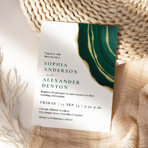 Invitation Chasseur vert, agate gemstone, initiales