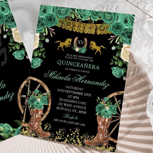 Invitation Chasseur vert émeraude noir Bottes occidentales XV