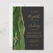 Invitation Chasseur Vert Or Agate Foncé Code QR Mariage (Devant)