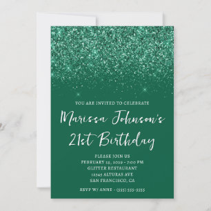 Invitation Chasseur Vert Pailleté Anniversaire 21 Ans Étincel