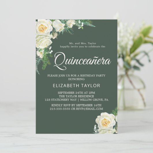 Invitation Chasseuse de verdure boisée Quinceañera (Debout devant)