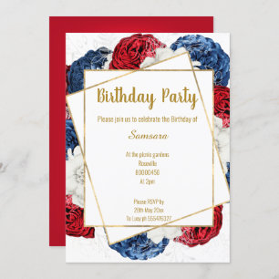 INVITATION CHÂSSIS BLANC BLEU FLORAL CLAIR ANNIVERSAIRE