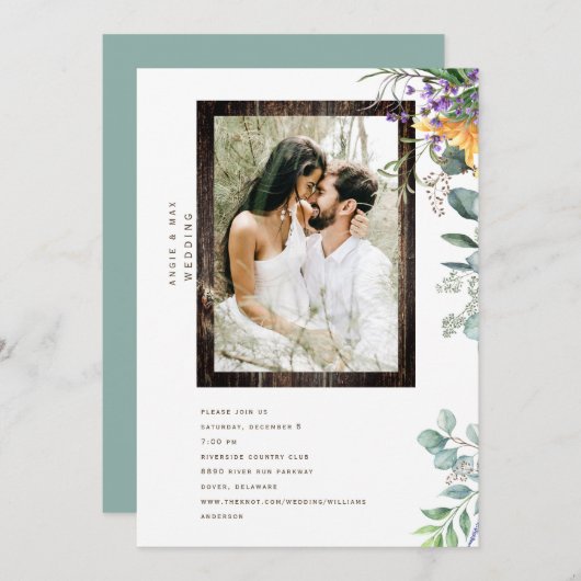 Invitation Châssis en bois moderne rustique Photo Foliing (Devant / Derrière)