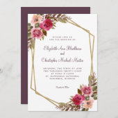 Invitation Châssis Floral violet Mariage Chic Gold Frame (Devant / Derrière)