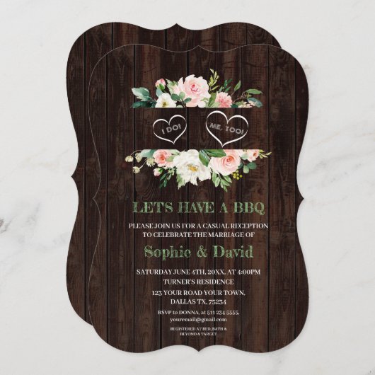 Invitation Châssis rose Rustique Grange I DO BBQ (Devant / Derrière)