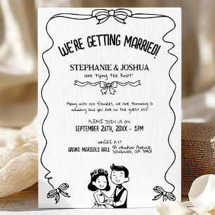 Invitation Châssis Whimsical avec Bride et Groom de dessin