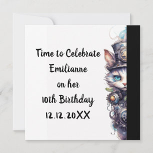 Invitation Chat 1 Kitten et chapeau supérieur aquarelle