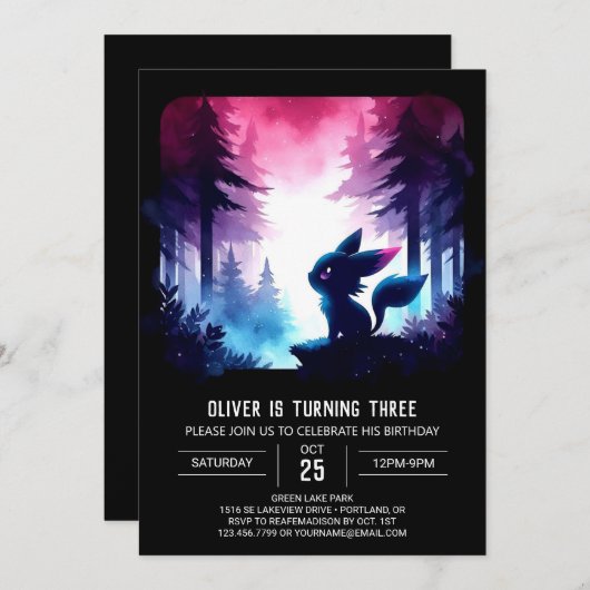 Invitation Chat à chaton magique Anniversaire (Devant / Derrière)
