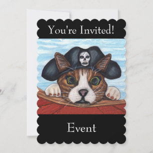 Invitation Chat à l'oeil vert mignon en Casquette pirate noir
