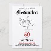 Invitation Chat amusant rouge noir blanc danse croquis 50e an (Devant)