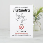 Invitation Chat amusant rouge noir blanc danse croquis 50e an (Debout devant)